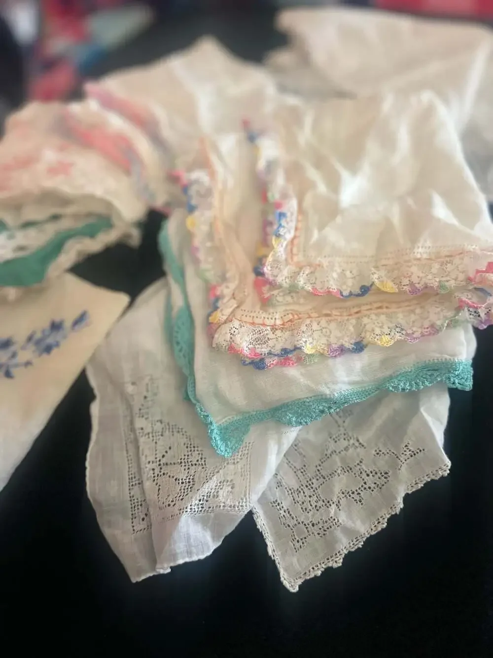 Collection of 15 Vintage Embroidered and Crochet Lace Handkerchiefs